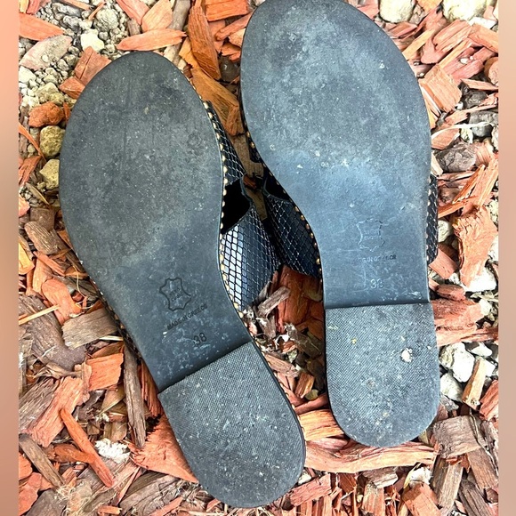 EUC Makis Kotris Greek black snakeskin H sandal gold studs 38 - Picture 4 of 5